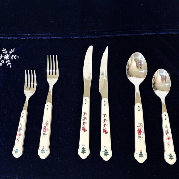 Pfaltzgraff “Snowy Village” 24 Pc Stainless Flatware Set Vintage - Picture 4 of 15